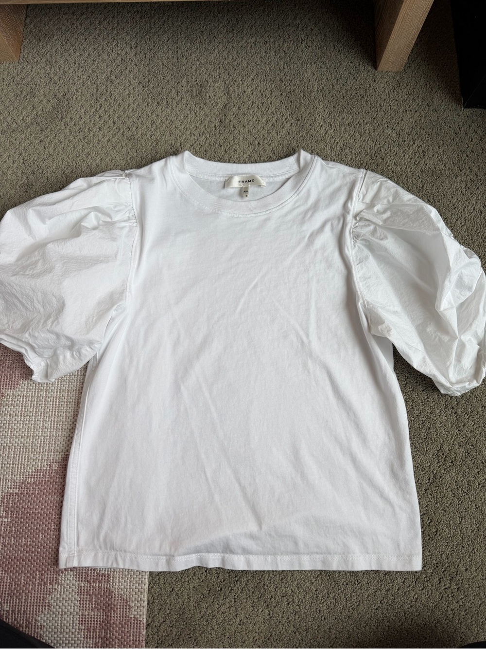 Frame Denim White Puff-Sleeve Cotton Tee